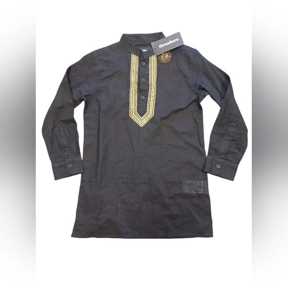Threadbare NWT Long Sleeve Black Kurta Shirt Size 9-10 Years - Picture 3 of 8